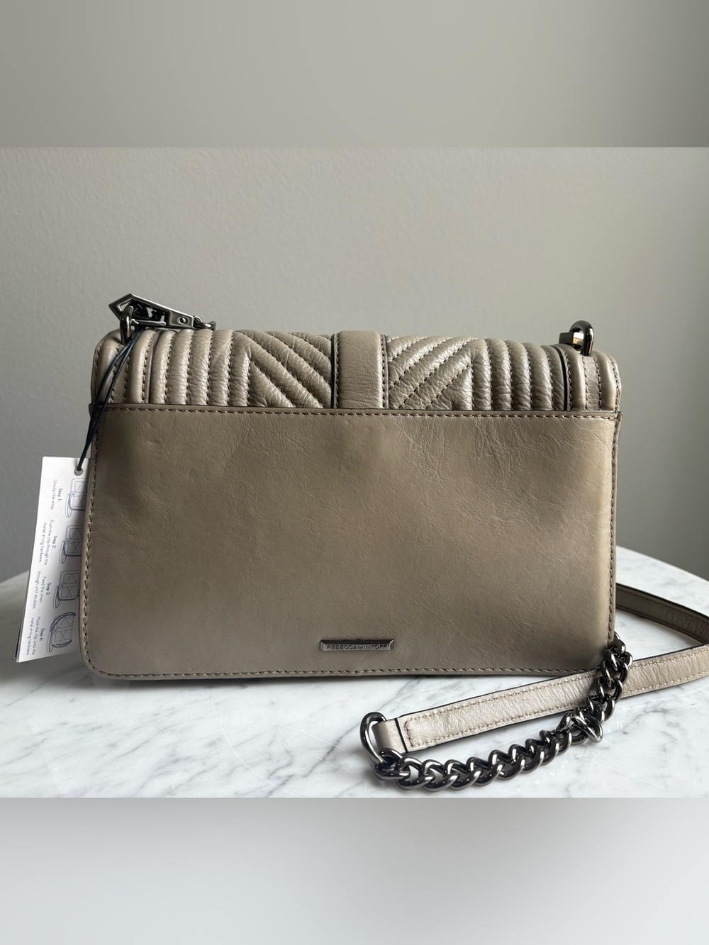 Rebecca Minkoff Geo Quilted Love Crossbody Bag Taupe Leather NWT $295 MSRP - Picture 5 of 13